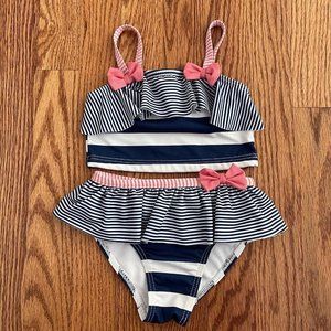 Penelope Mack Bikini Girls Size 24 Months Baby Toddler Striped Bow Blue Pink‎